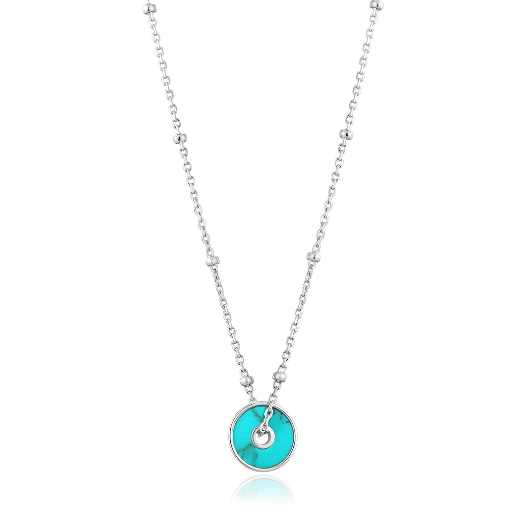 Silver Turquoise Disc Necklace