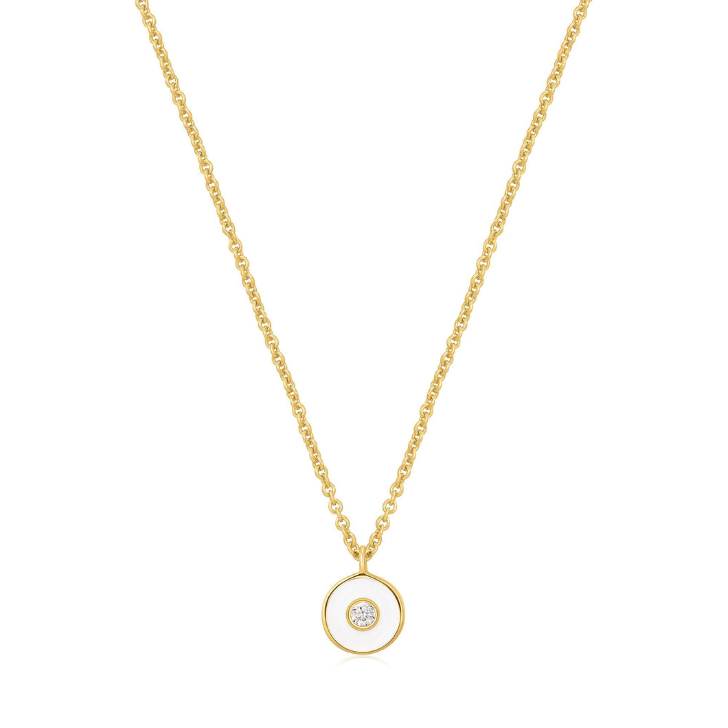 Optic White Enamel Disc Gold Necklace