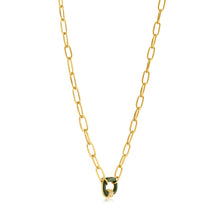 Load image into Gallery viewer, Forest Green Enamel Carabiner Gold Necklace
