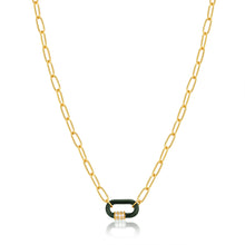 Load image into Gallery viewer, Forest Green Enamel Carabiner Gold Necklace
