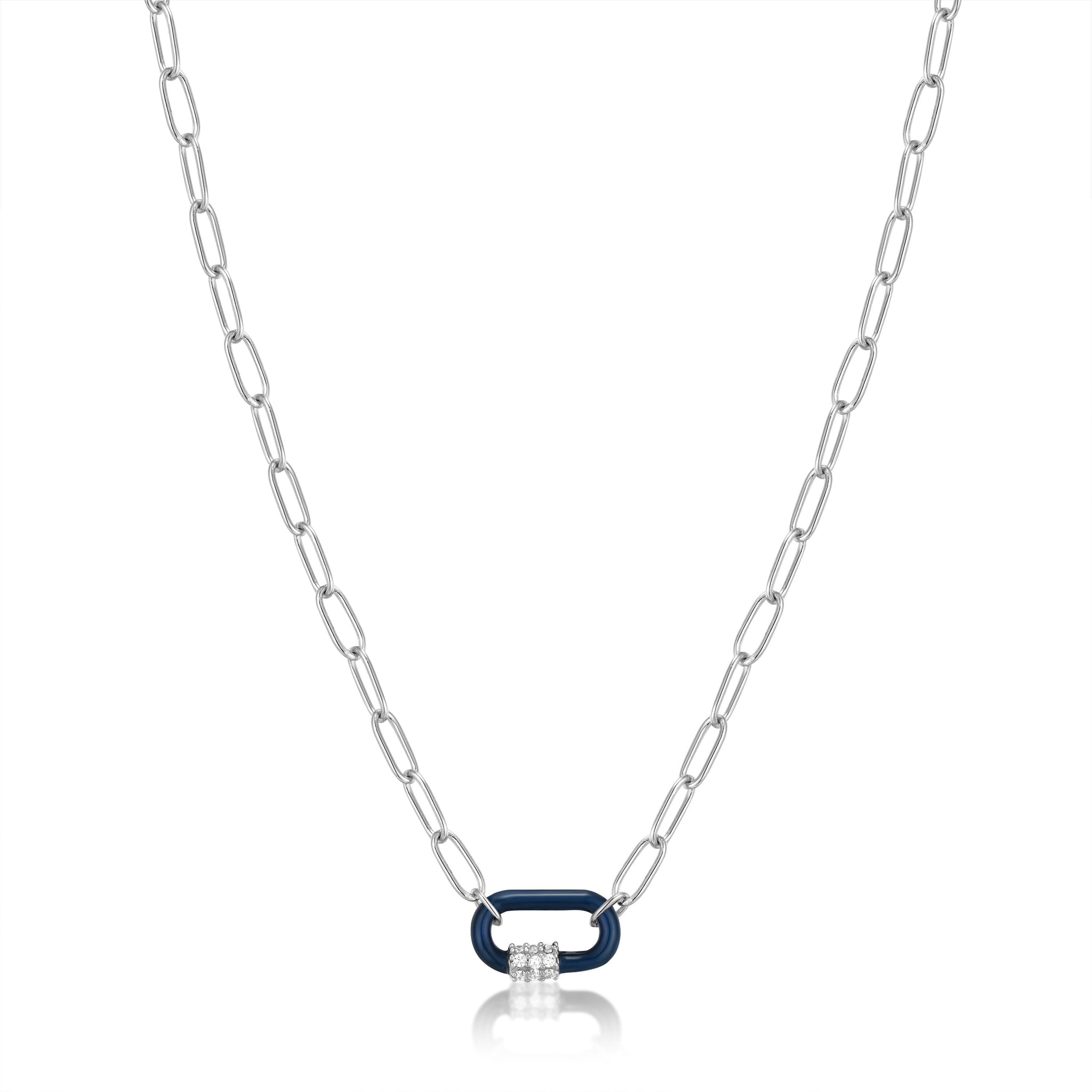 Navy Blue Enamel Carabiner Silver Necklace – MickysJewelryStudio