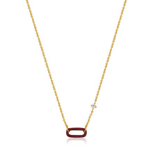 Load image into Gallery viewer, Claret Red Enamel Gold Link Necklace
