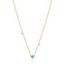Load image into Gallery viewer, 14kt Gold Turquoise and White Sapphire Necklace

