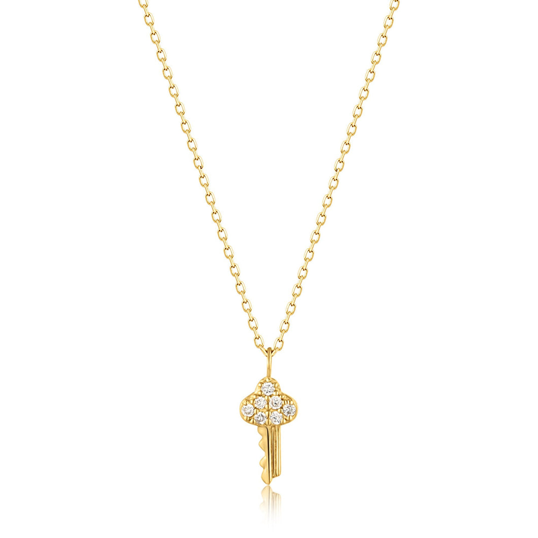 14kt Gold Natural Diamond Key Necklace