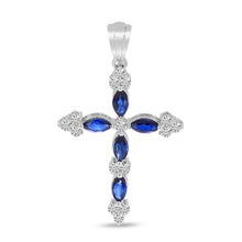 Load image into Gallery viewer, 14K White Gold Marquis Sapphire &amp; Diamond Cross Pendant
