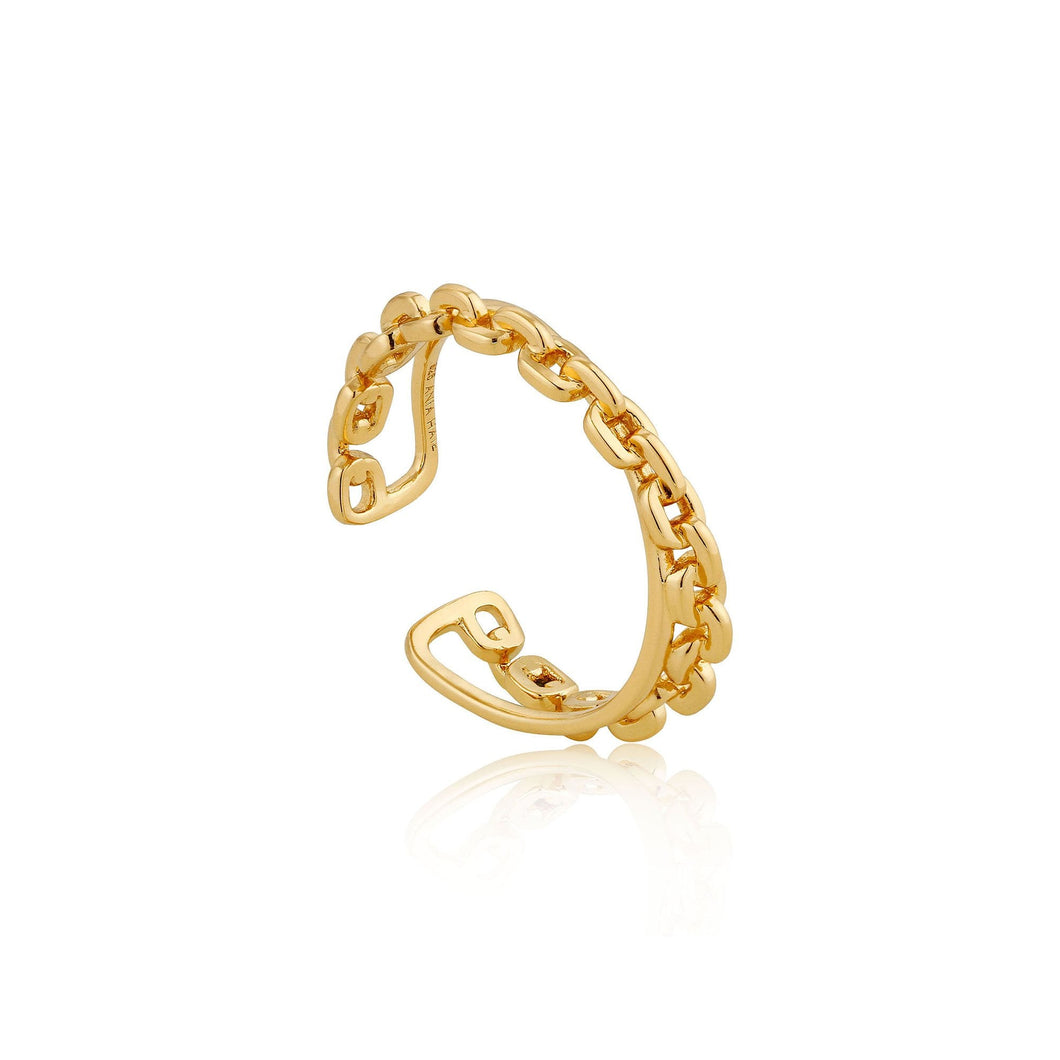 Gold Chain Double Crossover Adjustable Ring
