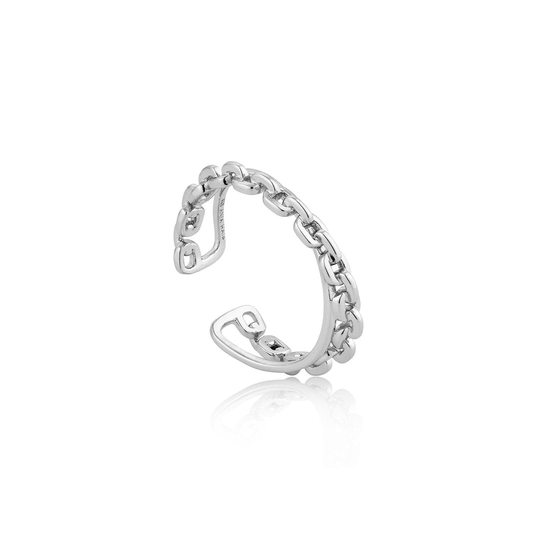 Silver Chain Double Crossover Adjustable Ring