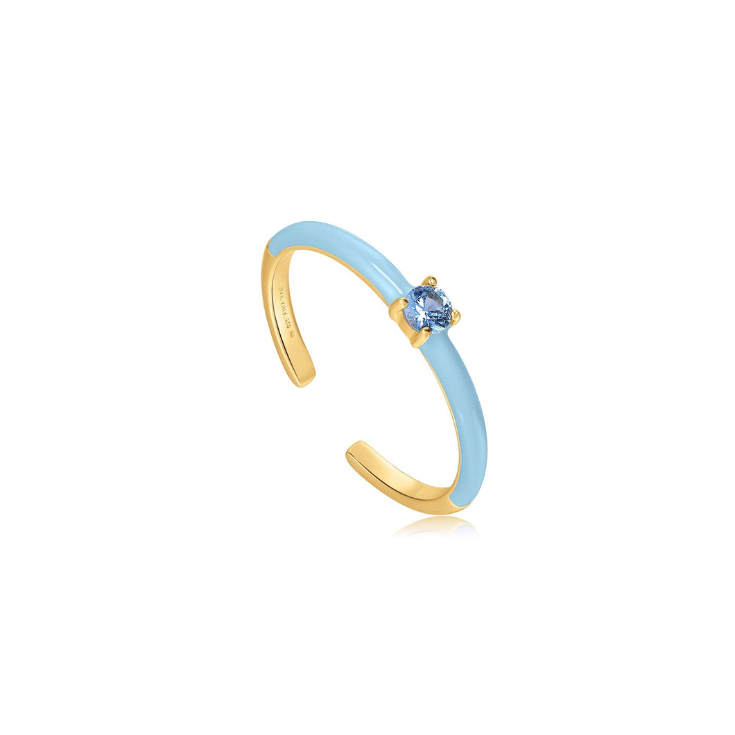 Powder Blue Enamel Gold Adjustable Ring