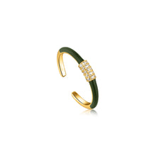 Load image into Gallery viewer, Forest Green Enamel Carabiner Gold Adjustable Ring
