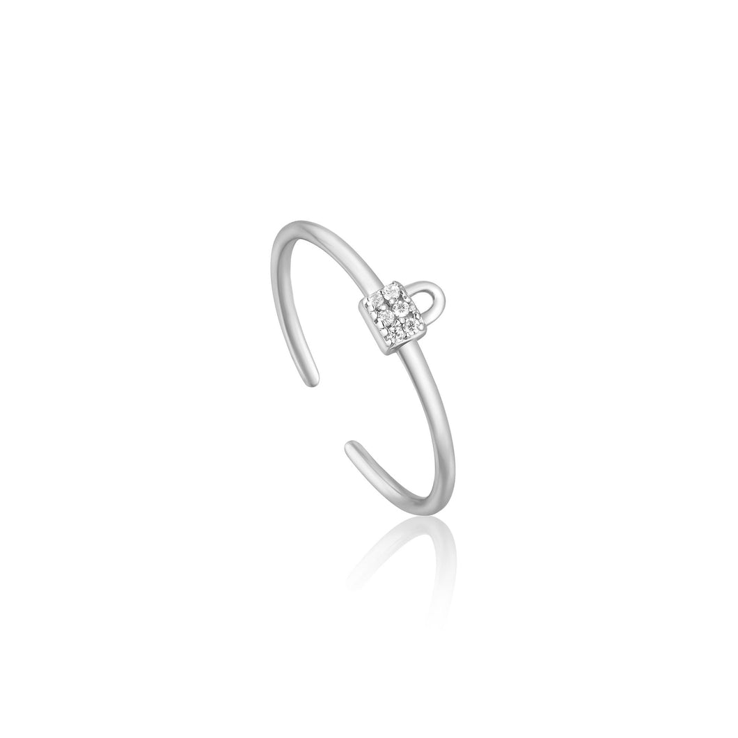 Silver Padlock Sparkle Adjustable Ring