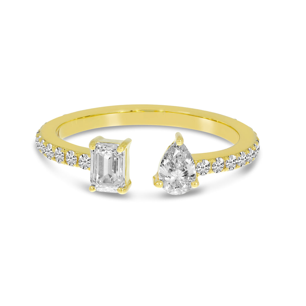 Emerald-Cut & Pear Diamond Duo Ring