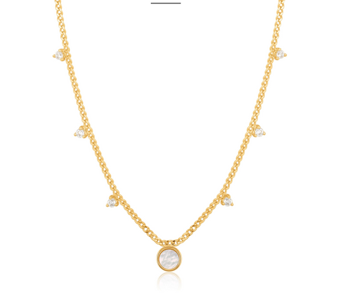 Gold Mother Of Pearl Drop Disc Necklace