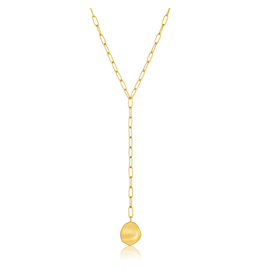 Gold Crush Disc Y Necklace