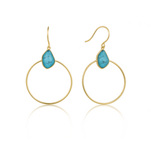Load image into Gallery viewer, Turquoise Front Hoop Gold Earrings
