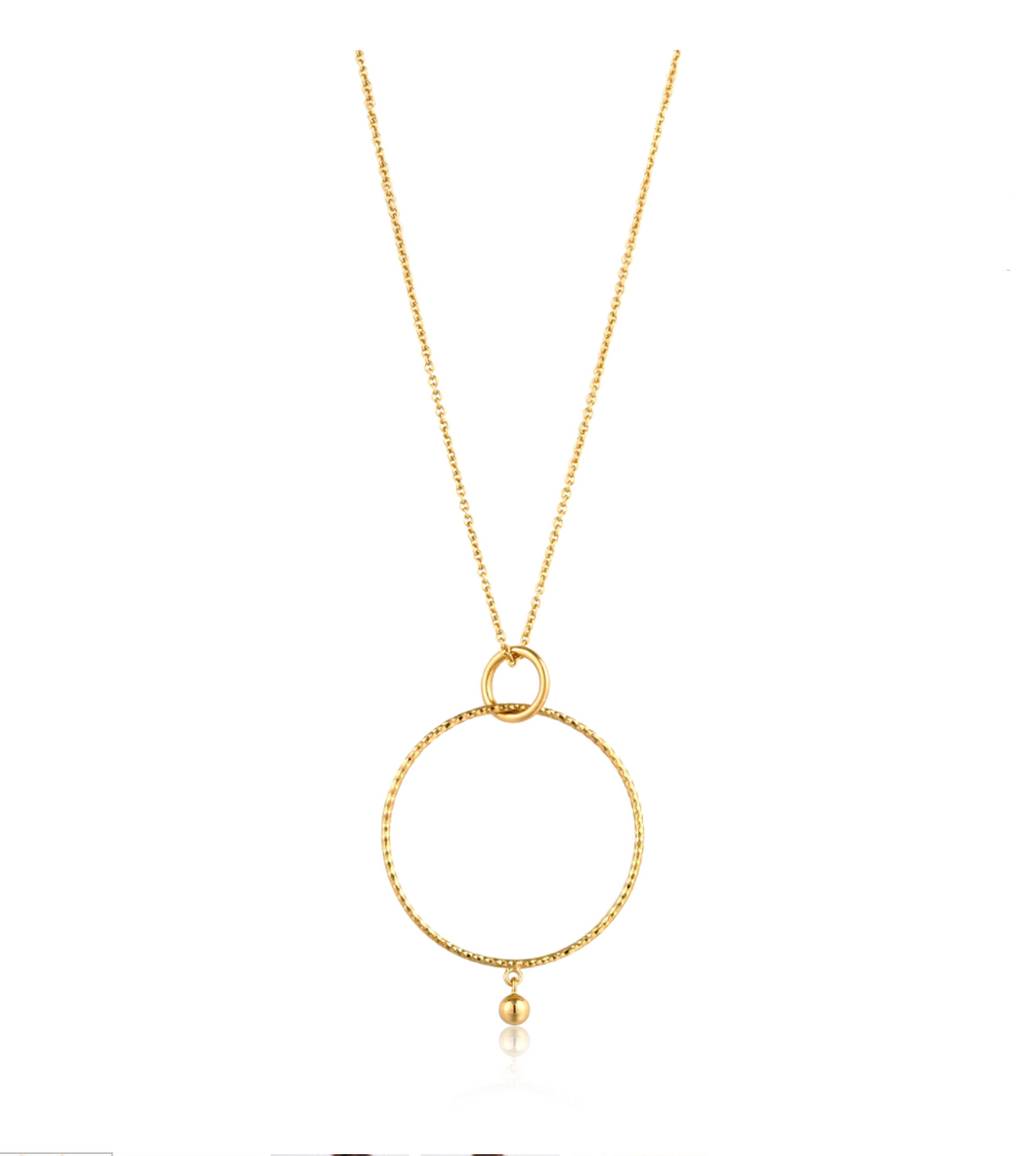 Gold Texture Double Circle Pendant Necklace