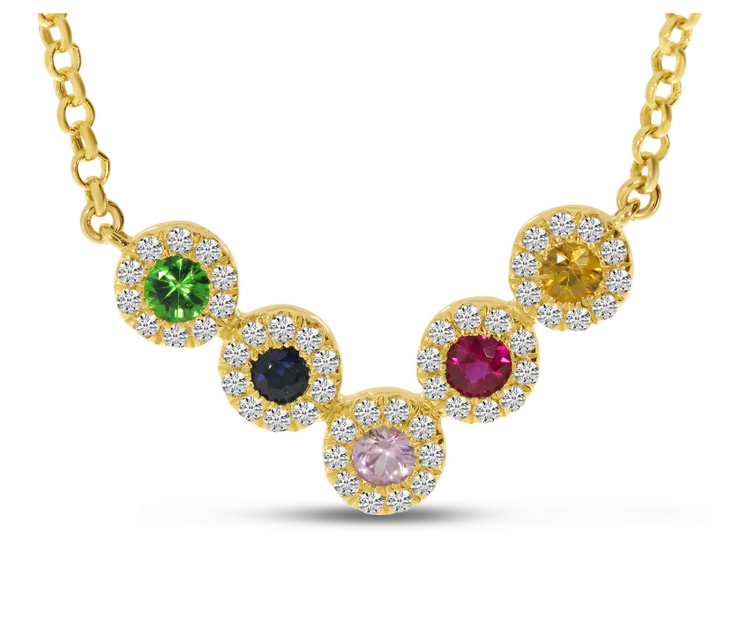 Halo Rainbow Sapphire Necklace