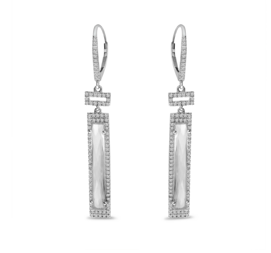 Long Cut Rectangle White Topaz Earrings