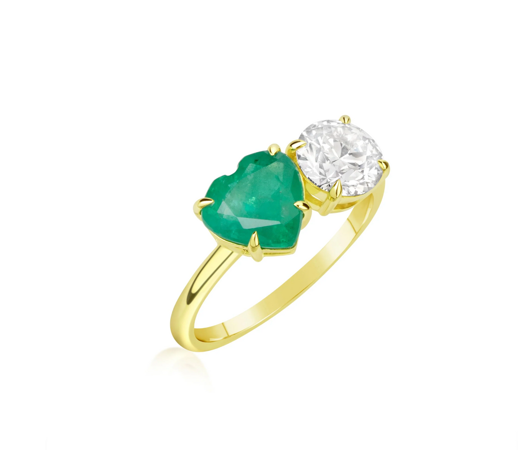 Emerald Heart And Diamond Ring
