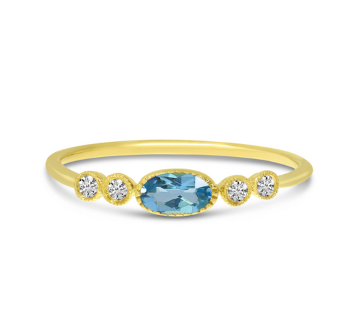 Oval Blue Topaz and Diamond Stackable