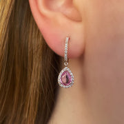 Load image into Gallery viewer, Rose Gold Pink Sapphire Pear Drop Huggies
