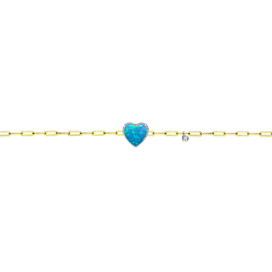Opal Heart Paperclip Bracelet
